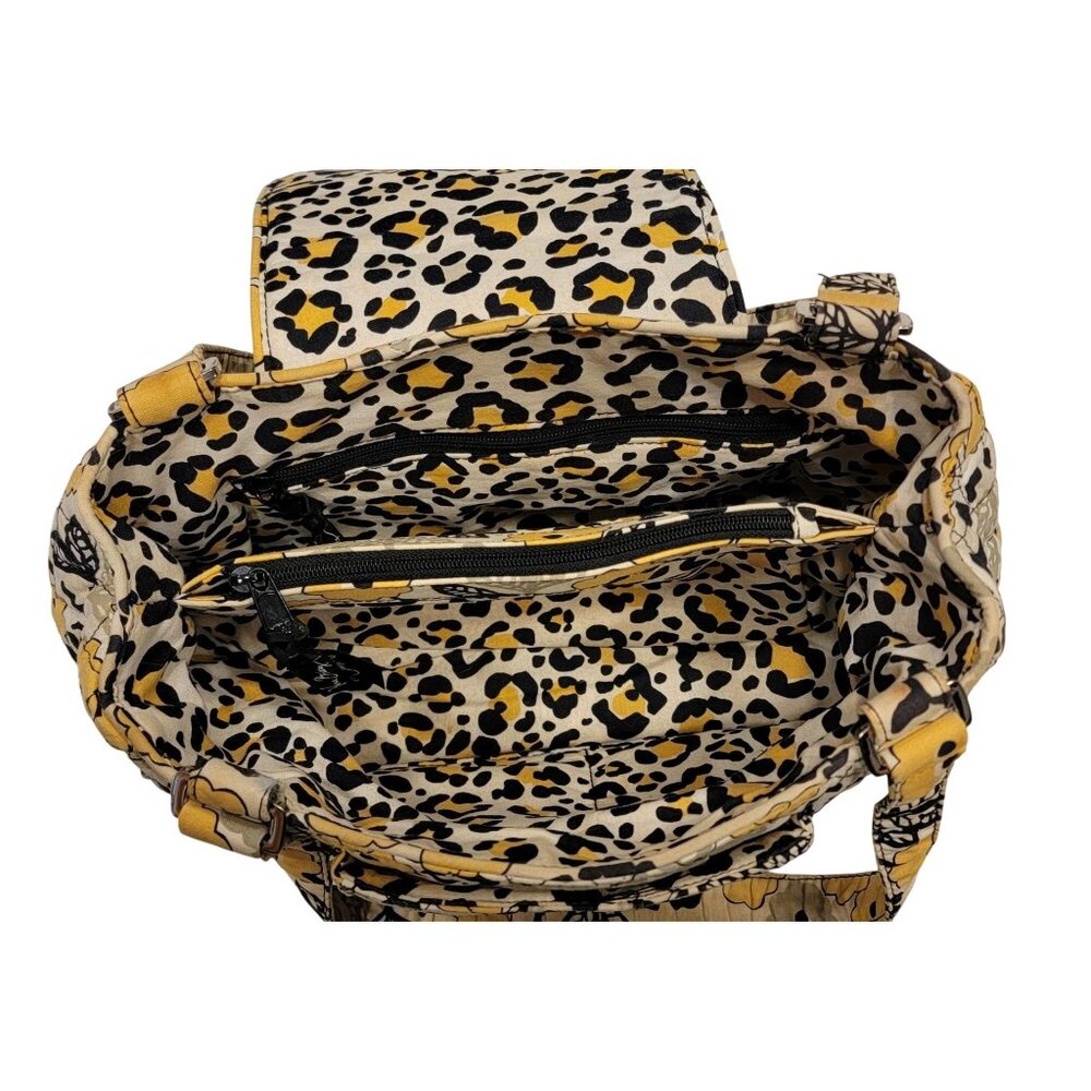 Vera Bradley “Go Wild” Quilted Shoulder Bag Yellow Floral Leopard Print Zip Tote - Picture 5 of 16